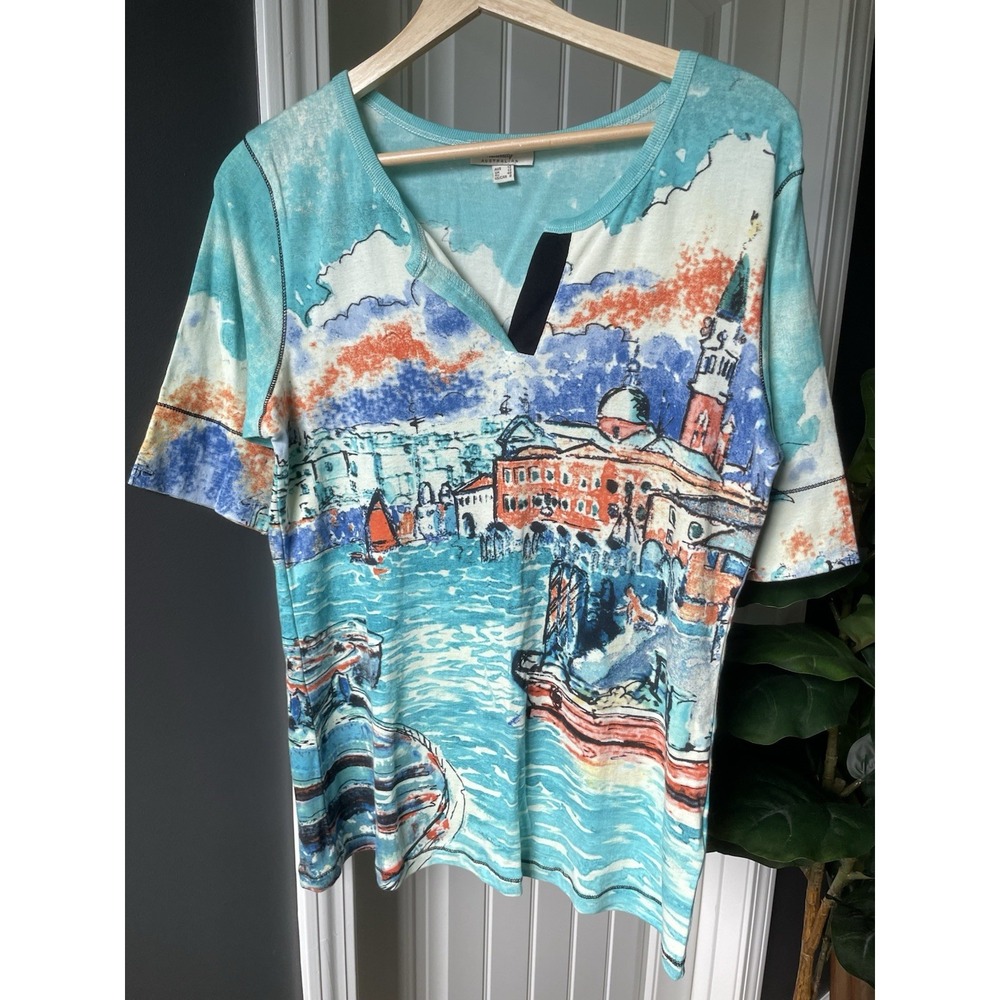 Orientique Naturally Australian Top City Art Print 100% Cotton AUS 12 US Small